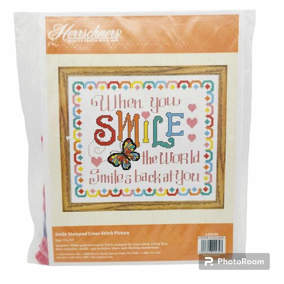 Herrschners SMILE Butterfly #140320 Cross Stitch Picture Kit 12 x 10 NEW - Picture 1 of 6